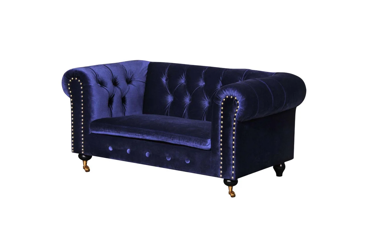 Benzara Velvet Upholstered Wooden Kids Sofa with Button Tufting, Nay Blue