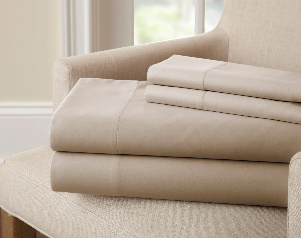 The Urban Port Sassuolo 4 Piece Bamboo Rich Queen Size Sheet Set with 220 Thread Count, Beige