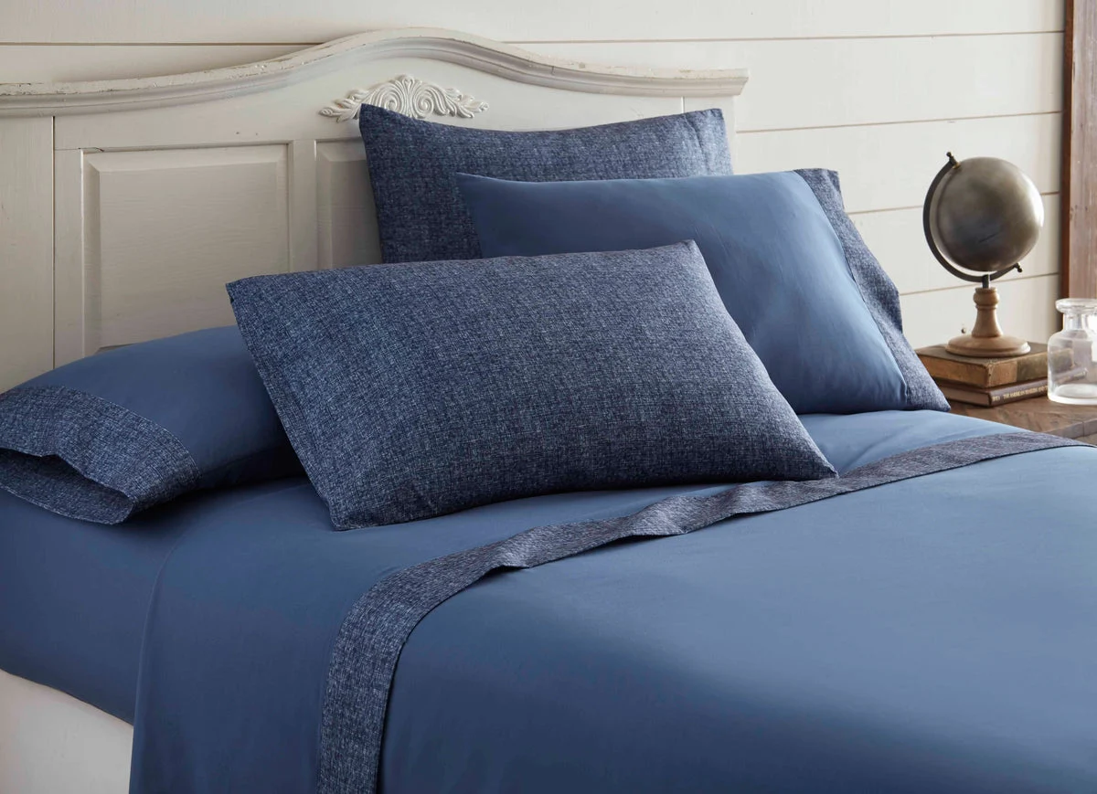 Dunkirk 6 Piece California King Chambray Denim Sheet Set with The Urban Port, Blue