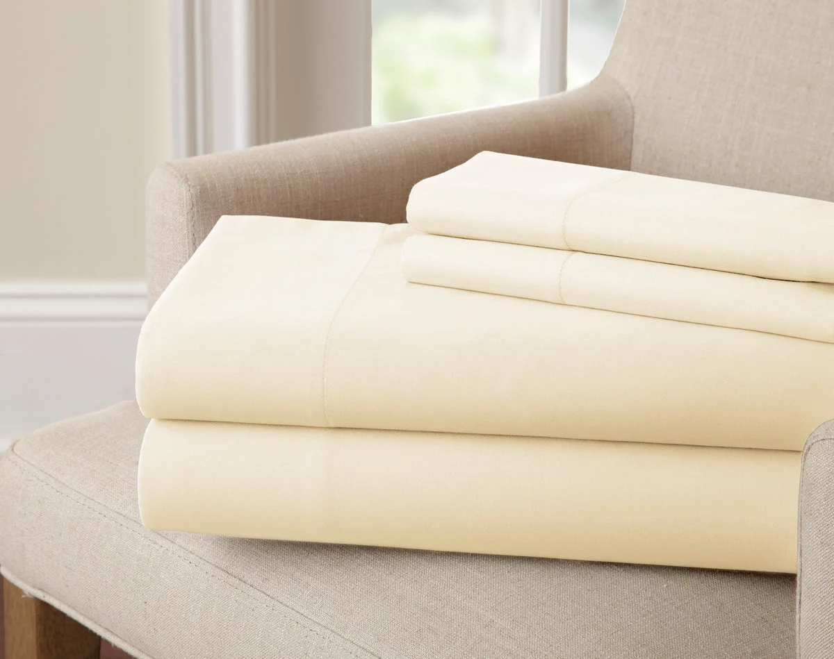 The Urban Port Sassuolo 4 Piece Bamboo Rich California King Sheet Set with 220 Thread Count, Cream