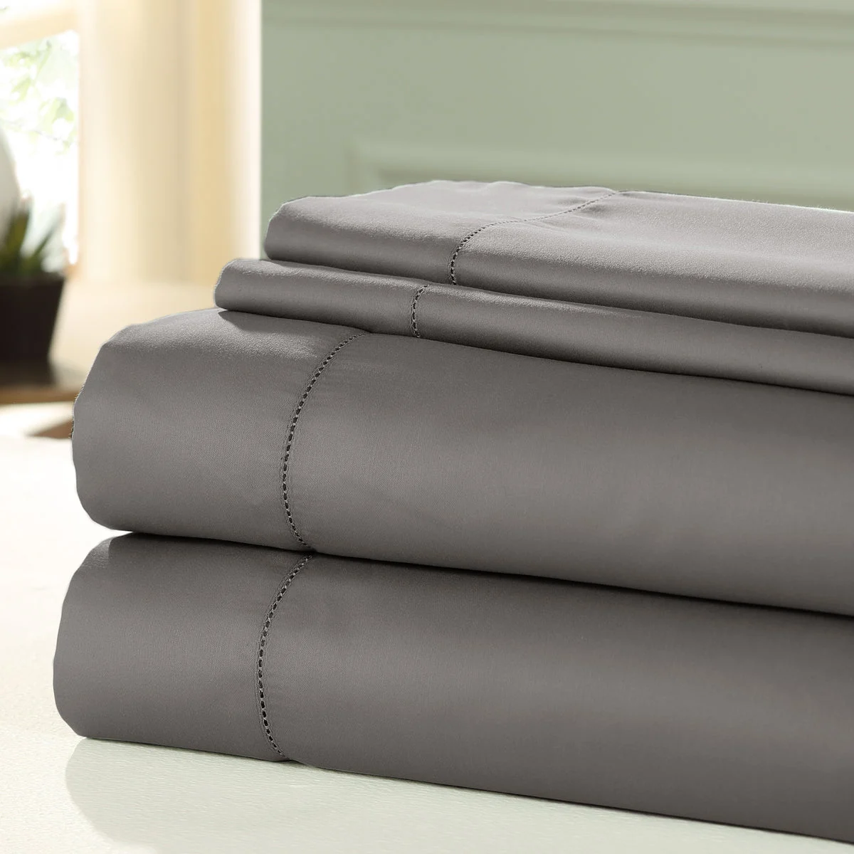 Nancy 4 Piece 1200 Thread Count Twin Size Cotton Sheet Set The Urban Port, Gray