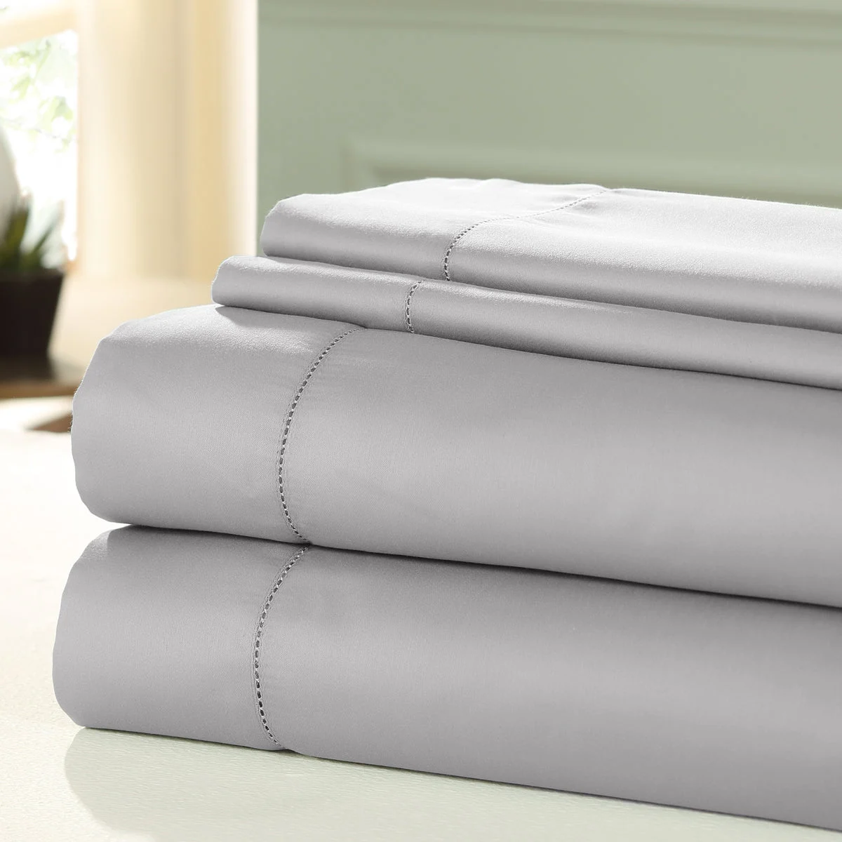 Nancy 4 Piece 1200 Thread Count Twin Size Cotton Sheet Set The Urban Port, Silver