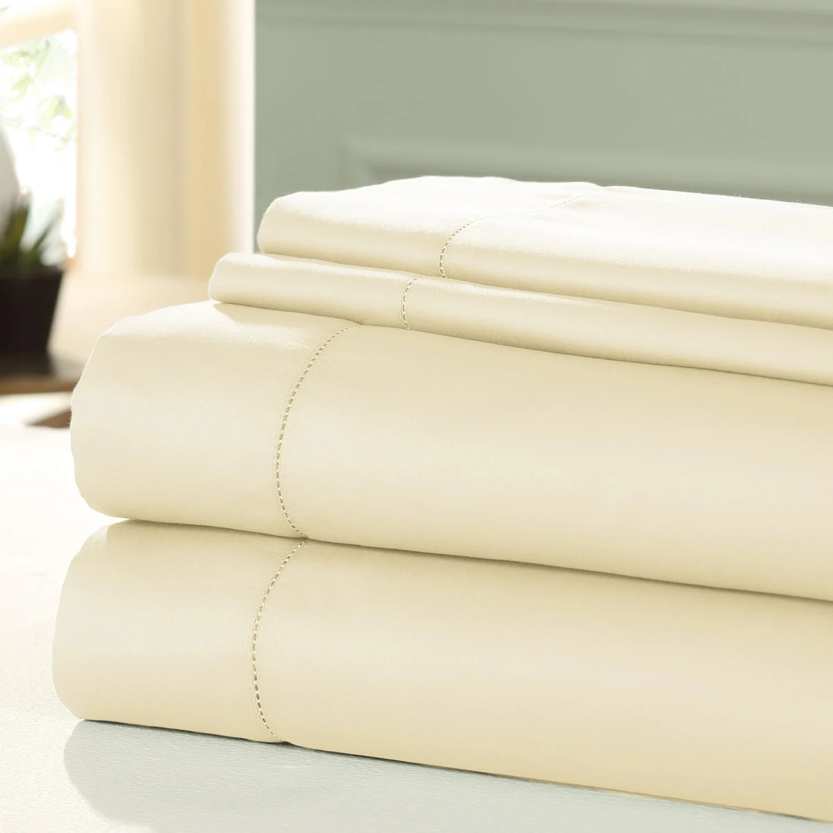 Nancy 4 Piece 1200 Thread Count Full Size Cotton Sheet Set The Urban Port, Cream