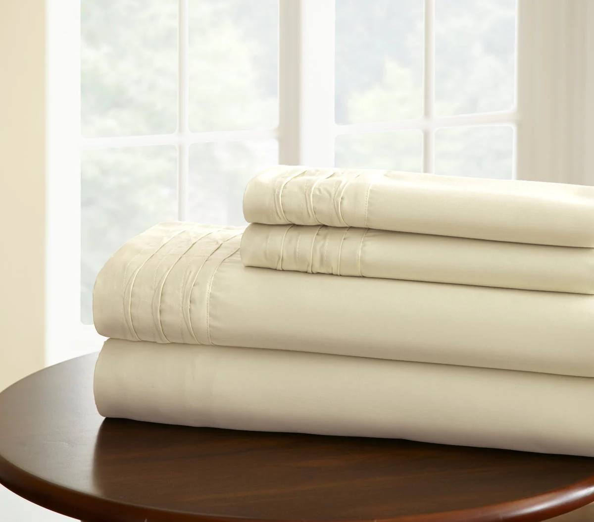 Asti 4 Piece 1000 Thread Count Pintuck Hem Full Size Sheet Set The Urban Port, Cream