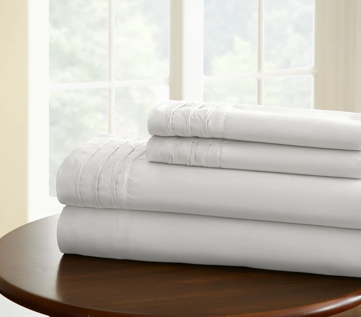 Asti 4 Piece 1000 Thread Count Pintuck Hem Queen Size Sheet Set The Urban Port, White