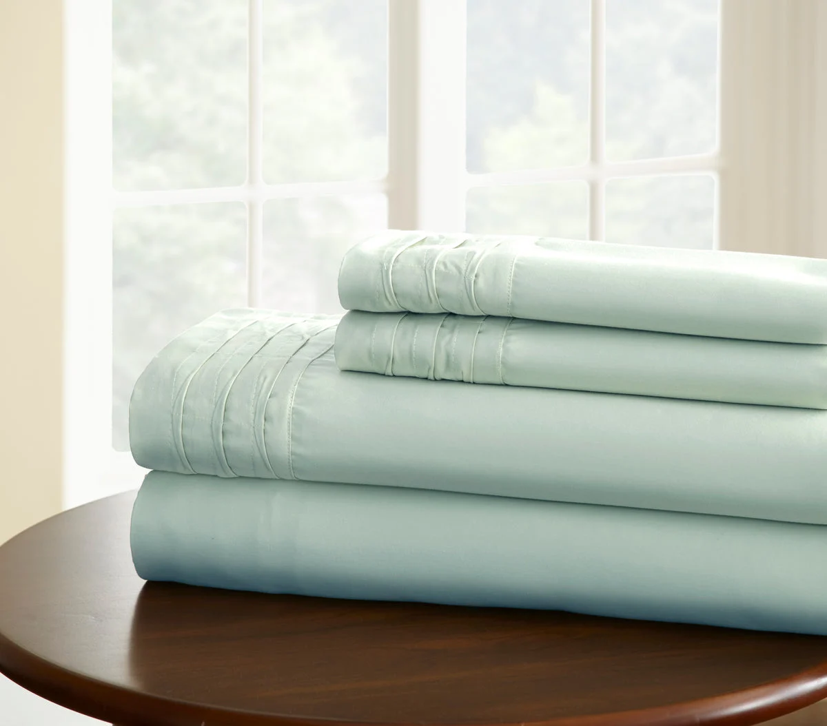 Asti 4 Piece 1000 Thread Count Pintuck Hem Queen Size Sheet Set The Urban Port, Blue