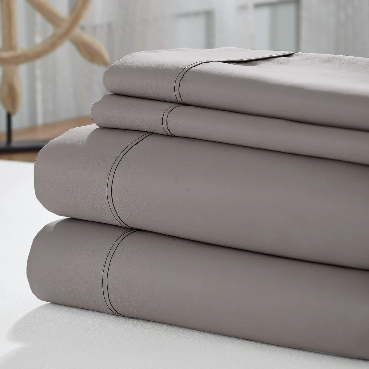 Como 4 Piece 1800 Thread Count Queen Size Cotton Sheet Set The Urban Port, Gray