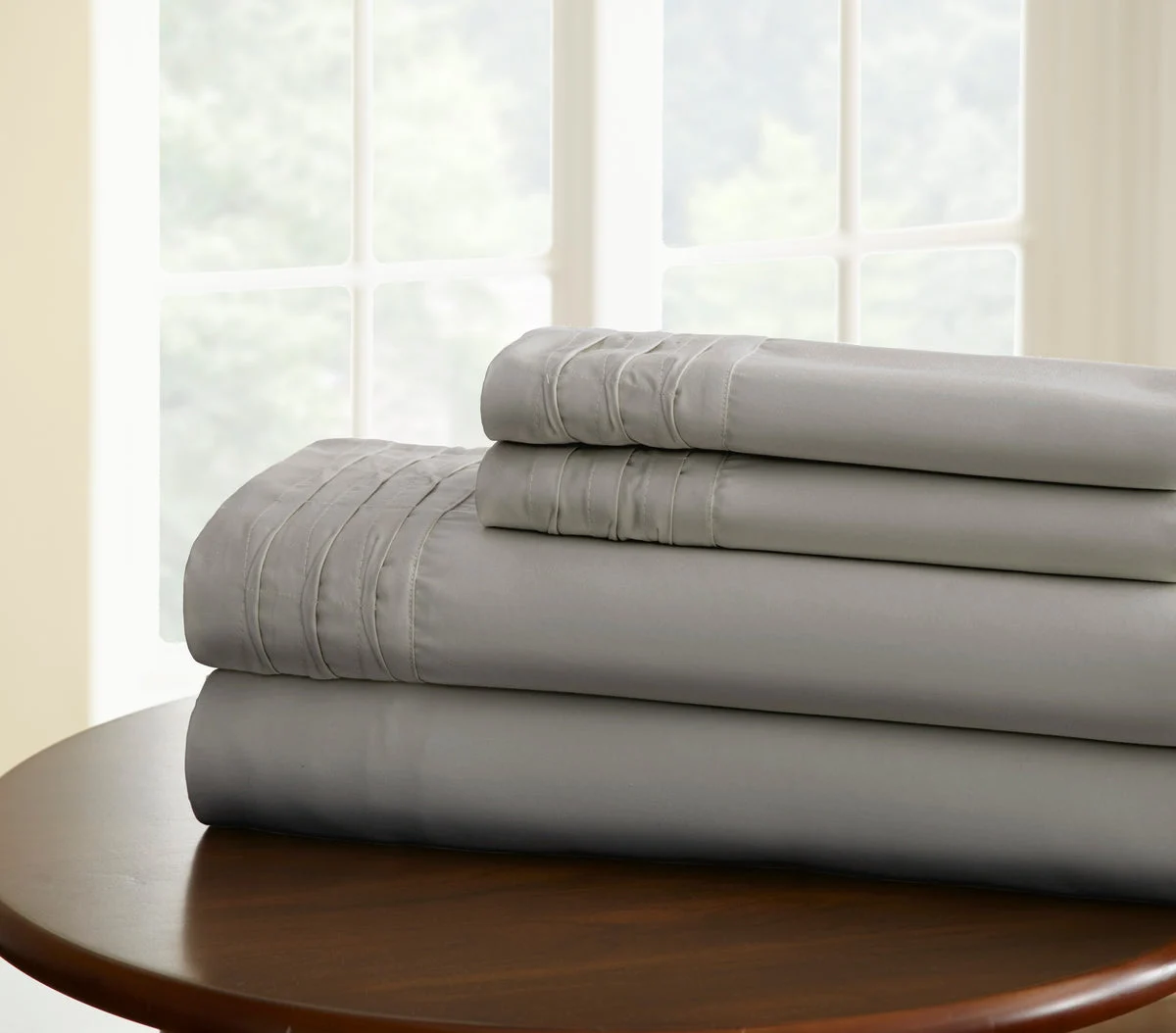 Asti 4 Piece 1000 Thread Count Pintuck Hem King Size Sheet Set The Urban Port, Gray