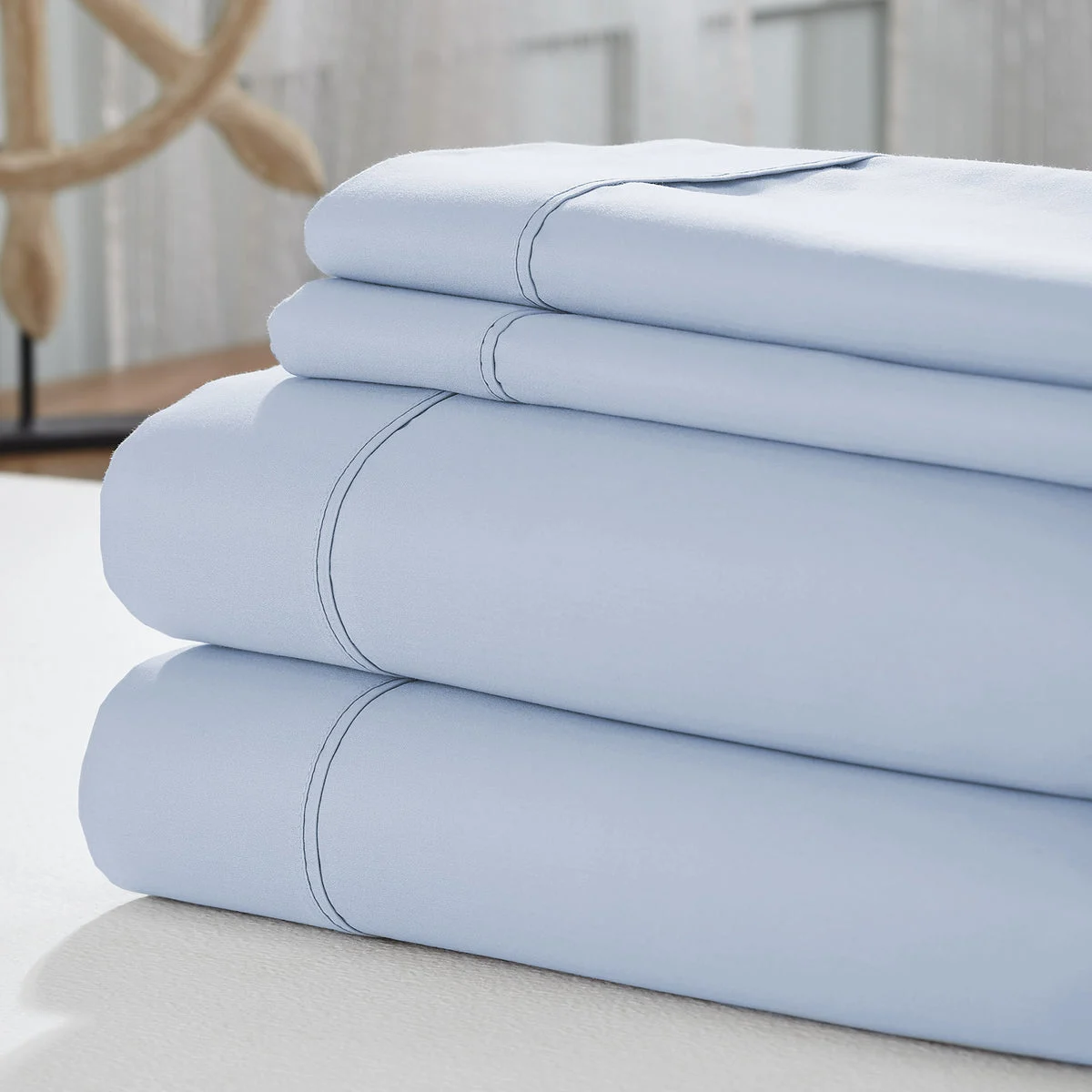 Como 4 Piece 1800 Thread Count King Size Cotton Sheet Set The Urban Port, Light Blue