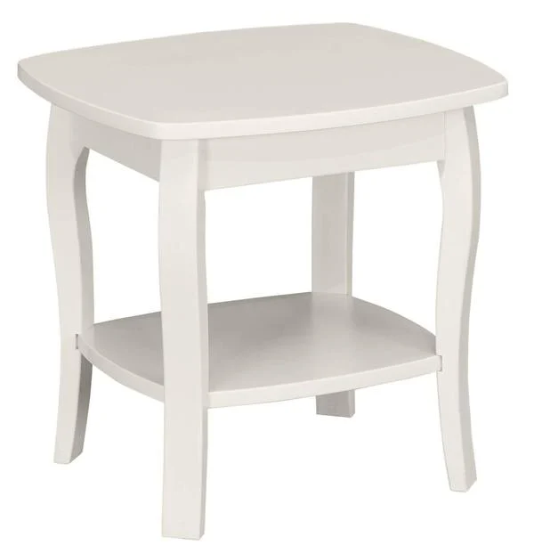 Benzara Rectangular Wooden End Table with Bottom Shelf and Sabre Legs, White