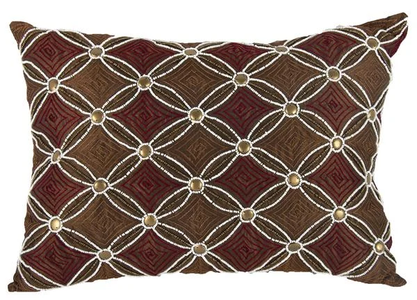 Benzara Poly Silk Embellished Cotton Pillow, Set of 2, Copper and Red