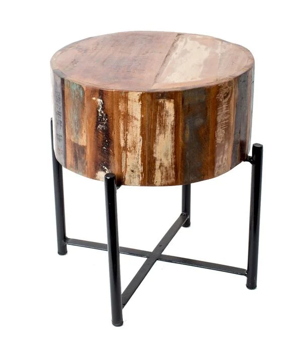 Benzara Wooden Stool with Metal Cross Base and Tubular Legs, Multicolor