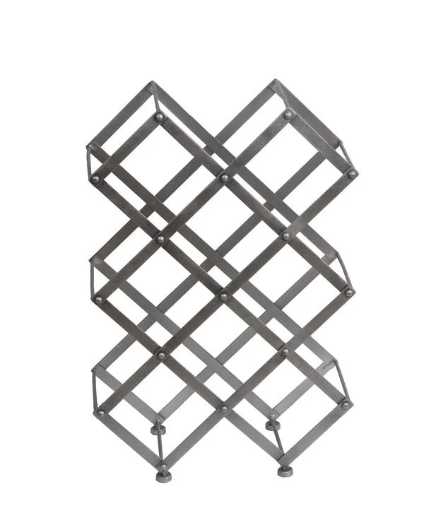 Benzara Transitional Style 9 Bottle Metal Wine Holder, Silver