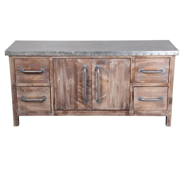 Benzara 2 Door Wood and Metal Accent Stand with 4 Drawers, Silver and Brown