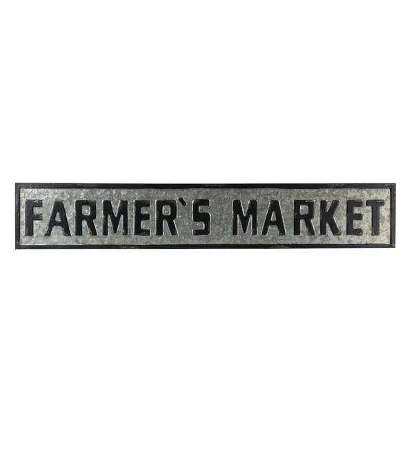 Benzara Countryside Metal Farmers Market Decor Sign, Black and Silver
