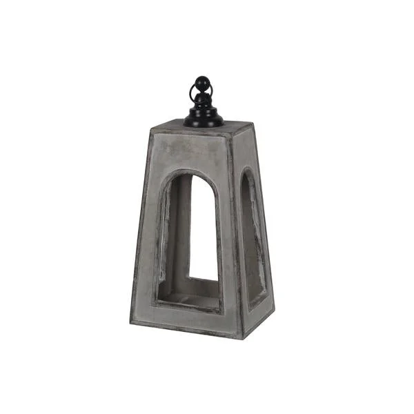 Benzara Farmhouse Flared Metal Lantern with Finial Top, Large, Gray and Black