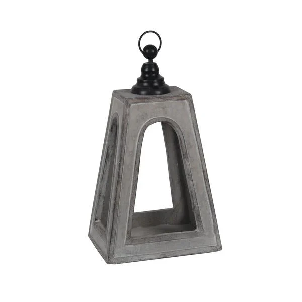 Benzara Farmhouse Flared Cement Lantern with Finial Top, Small, Gray and Black