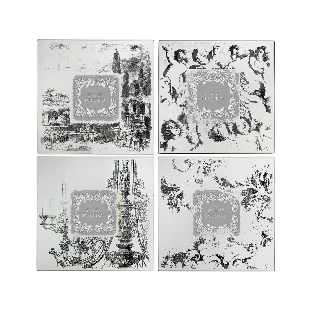 Benzara Modern Etched Wooden Photo Frames, Small, Set of 4, Silver