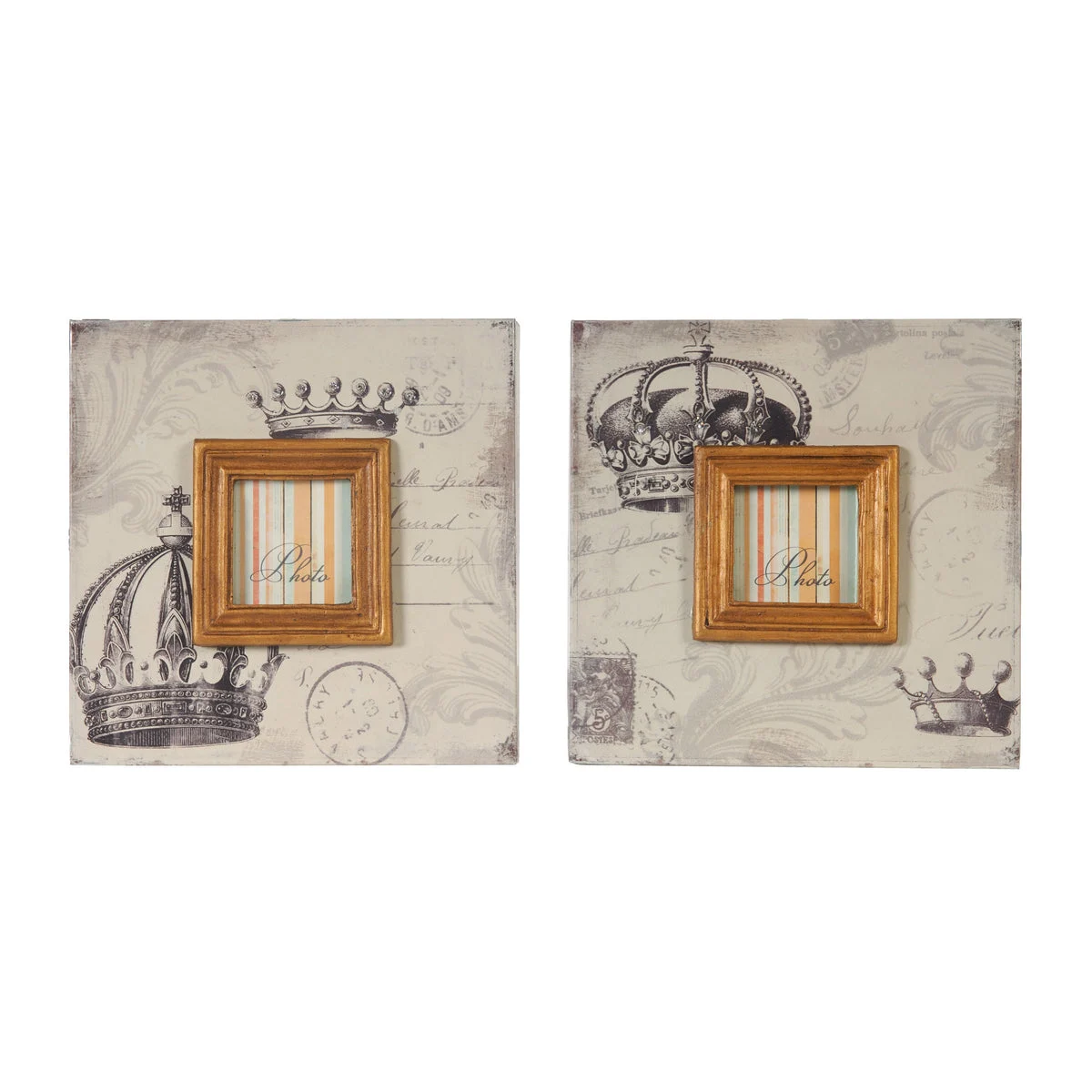 Benzara Traditional Style Square Wooden Photo Frames, Set of 2, Brown