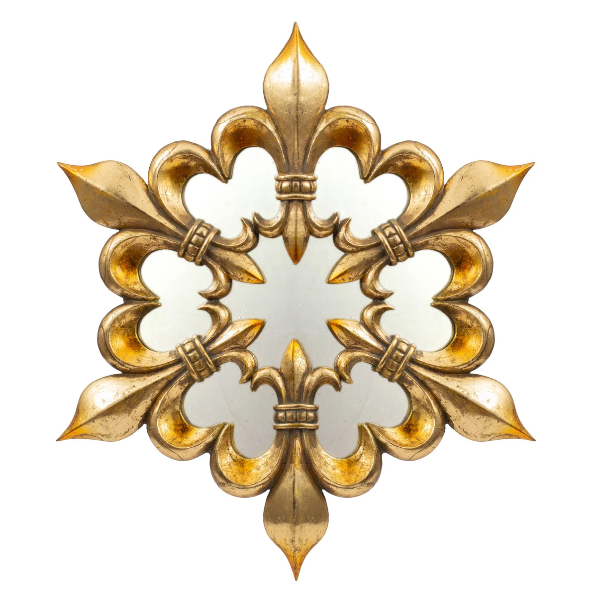 Benzara Antique Fleur de lis Designed Metal Finish Mirror, Gold