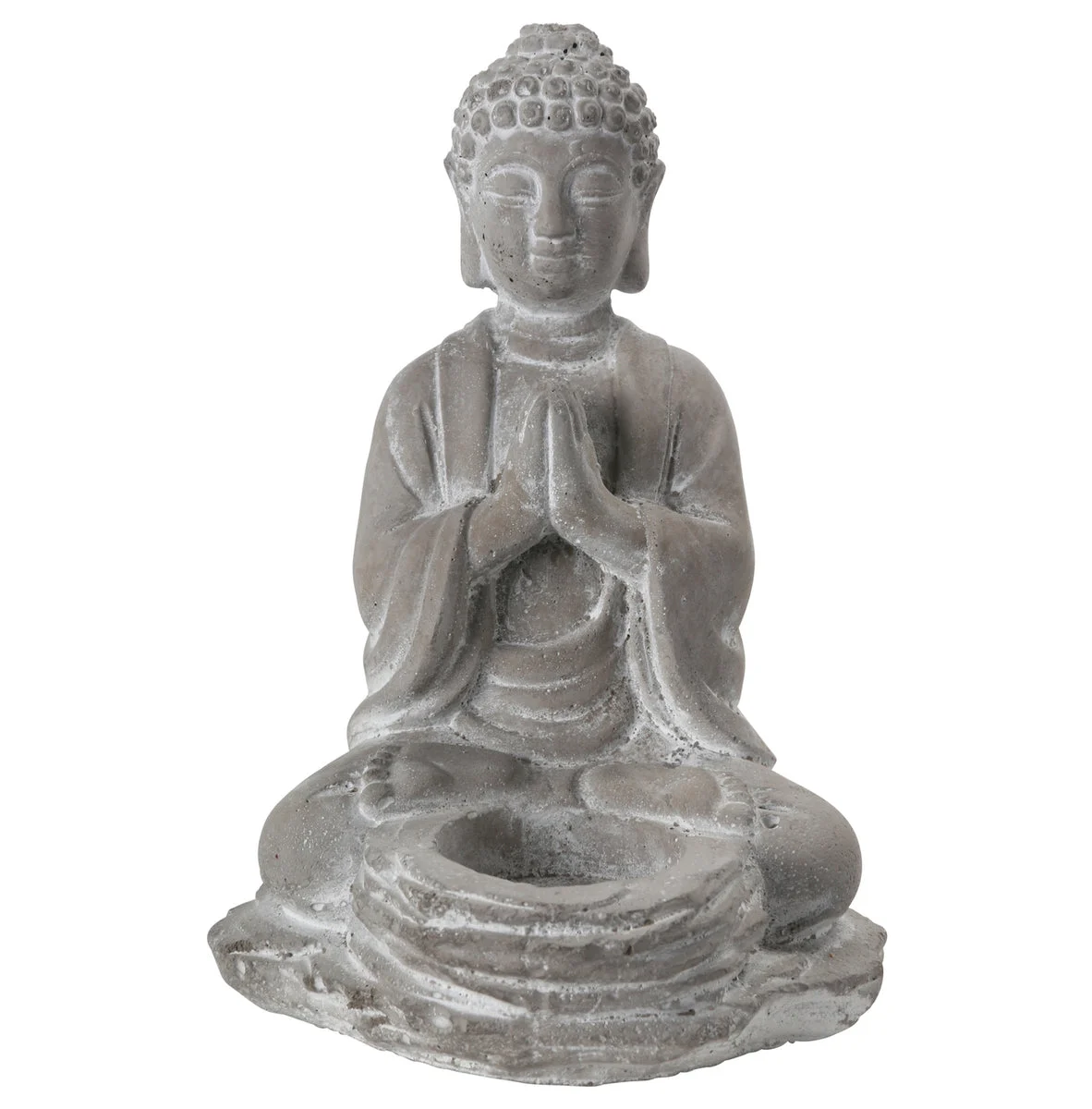 Benzara Anjali Mudra Position Buddha Figurine with Front Candle Holder, Gray
