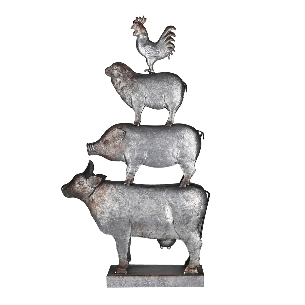 Benzara Metal 4 Stacked Animal Accent Decor with STable Base, Gray