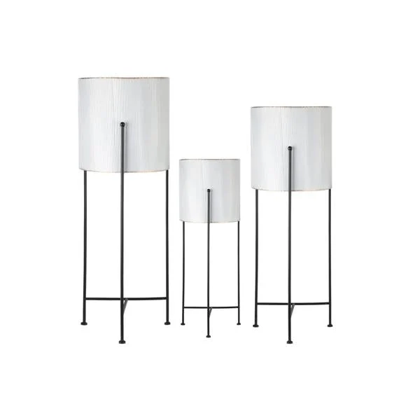 Benzara 3 Piece Gold Rim and Corrugated Round Metal Planter, White and Black
