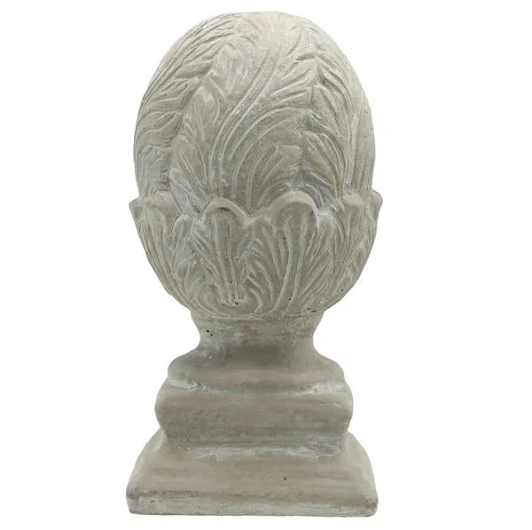Benzara Cabbage Cement Figurine with Square Pedestal Base, Large, Gray