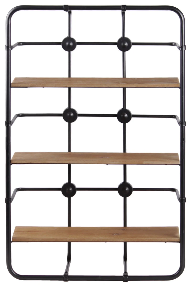 Benzara 3 Tier Wooden Surface Rectangular Metal Wall Shelf, Black and Brown