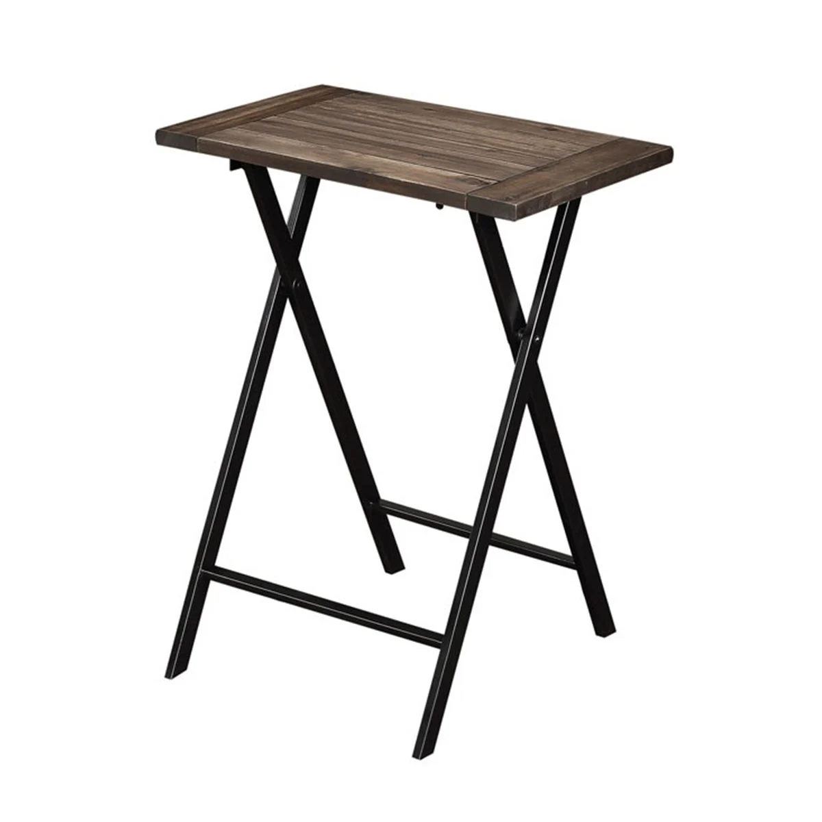 Benzara Wooden Foldable Counter Stool with Tubular Leg, Set of 2, Brown and Black