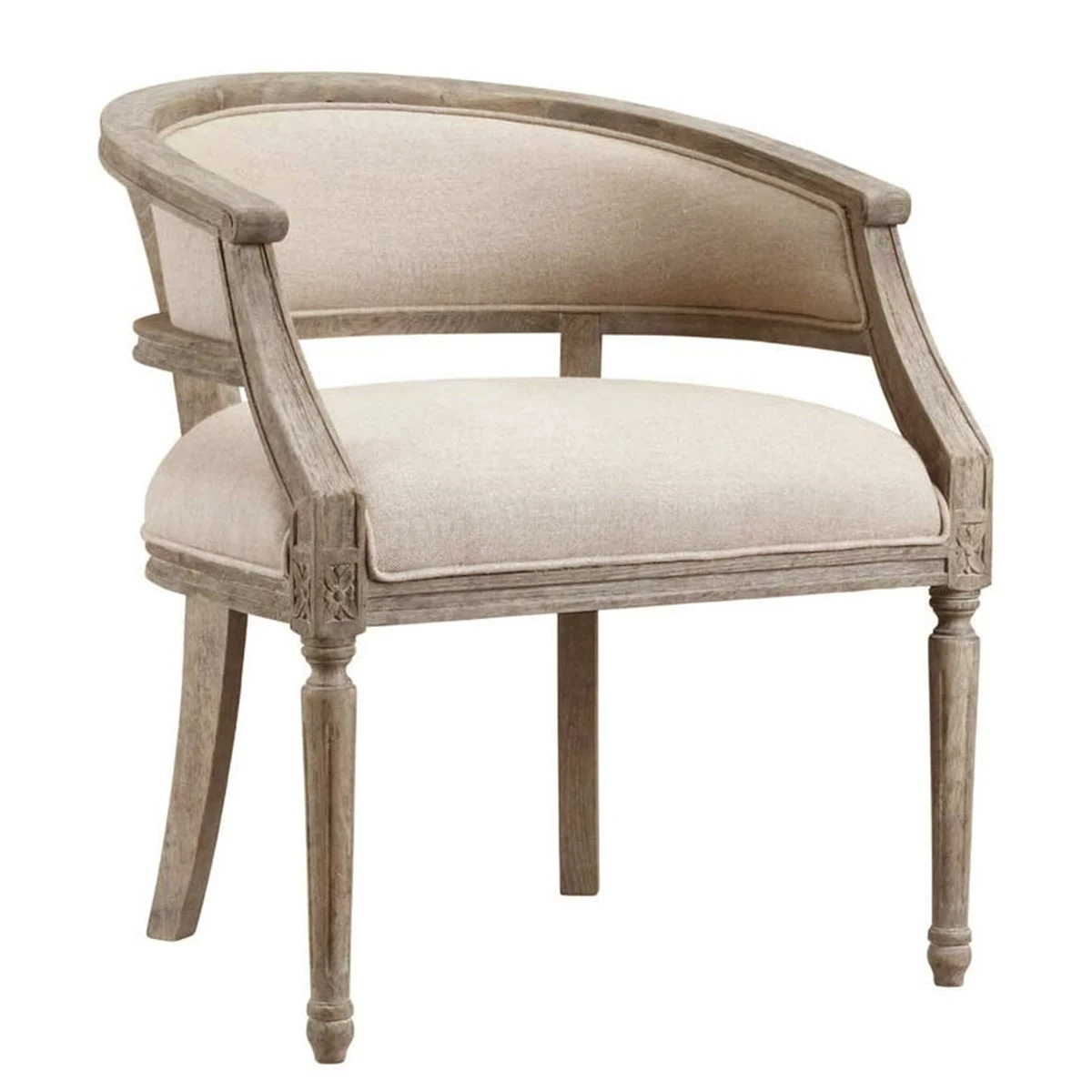 Benzara Fabric Upholstered Bucket Seat Accent Chair with Sloped Arm,Brown and Beige