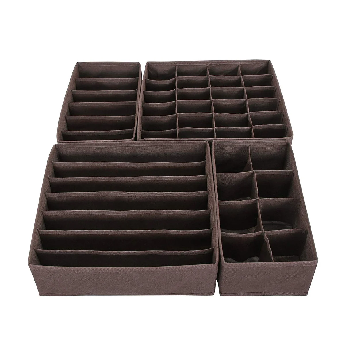 Benzara Wooden Undergarments Organizer and Drawer Divider with Cubbies, Set of 4, Brown