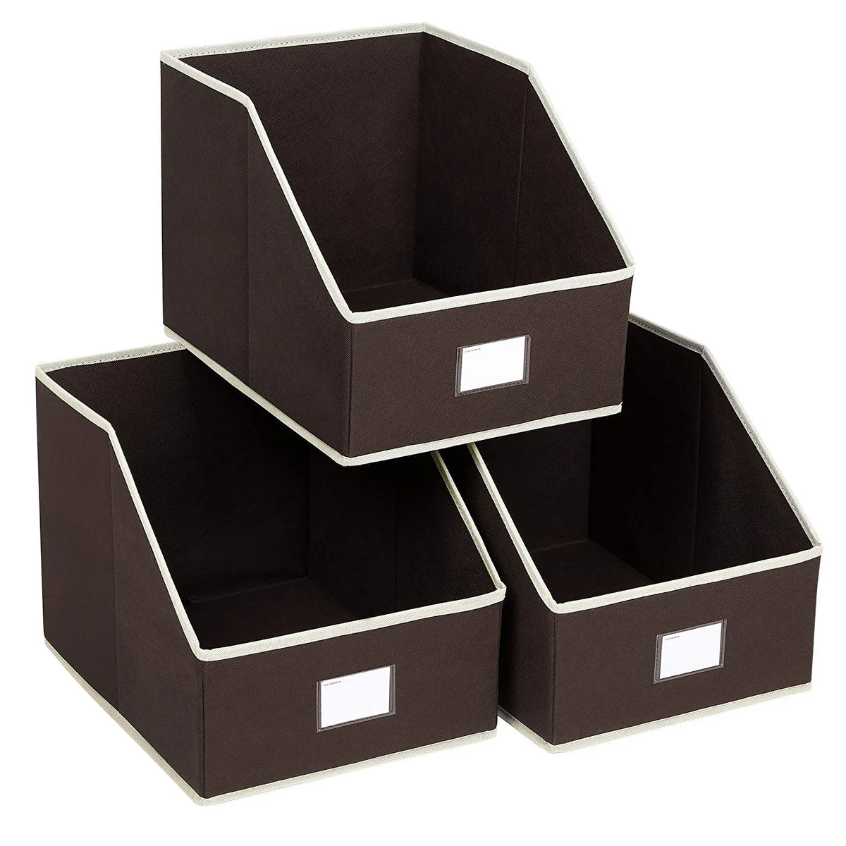 Benzara Trapezoid Open Storage Boxes with Fabric Wrapping, Set of 3, Brown