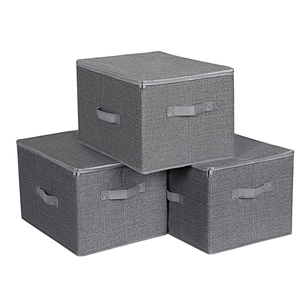 Benzara Wooden Frame Zippe Storage Boxes with Fabric Wrapping, Set of 3, Gray