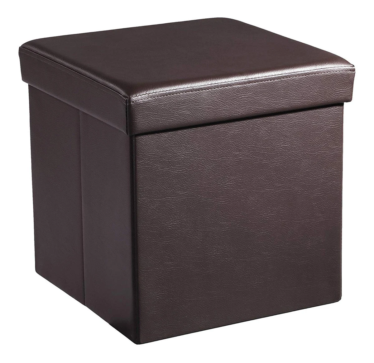 Benzara Square Leatherette Foldable Storage Ottoman with Padded Seat, Brown