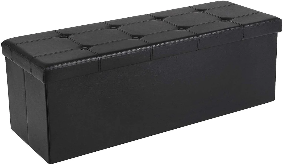 Benzara Button Tufted Rectangular Foldable Storage Ottoman Bench, Black