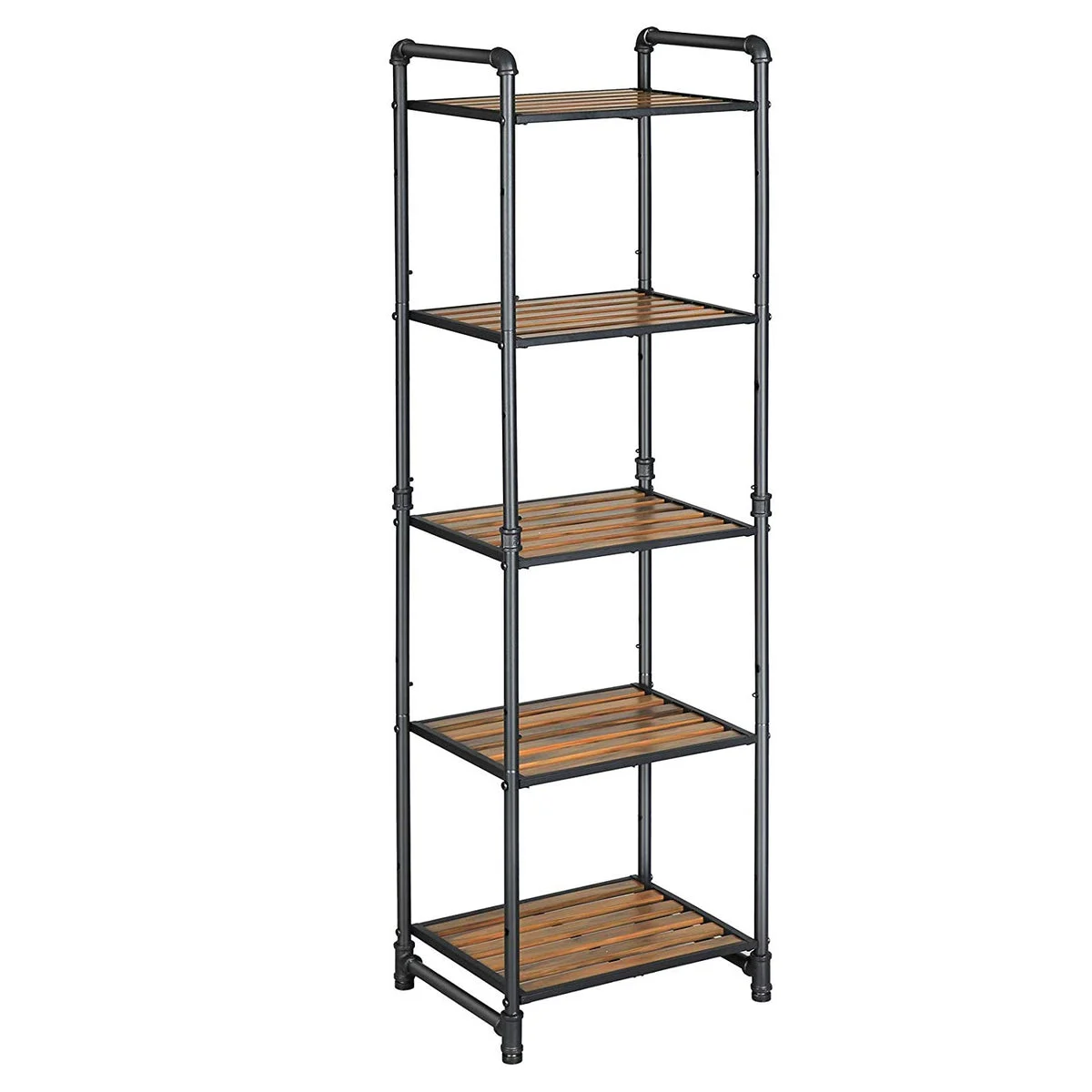 Benzara 5 Tier Metal Frame Plant Stand with Adjustable Shelves, Brown and Black