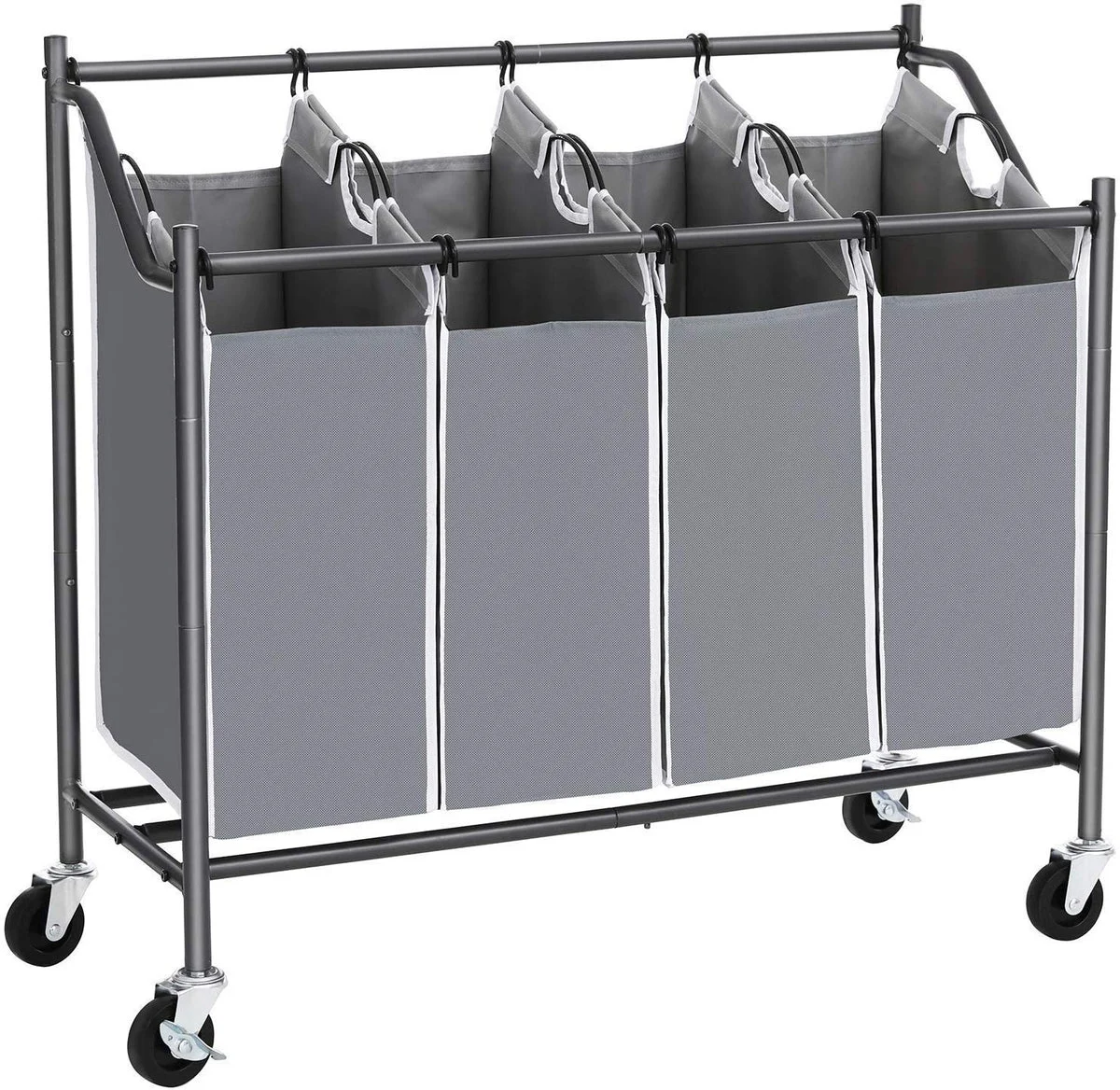 Benzara 4 Bag Metal Frame Laundry Hamper with Casters, Gray