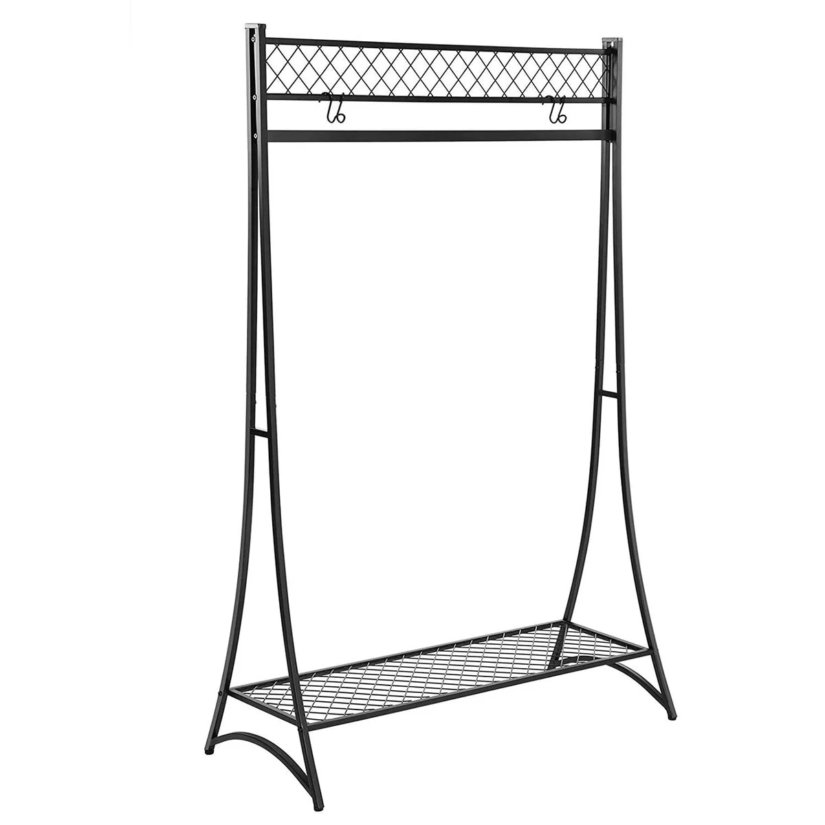 Benzara Tower Shape Metal Frame Garment Rack with Mesh Details, Black
