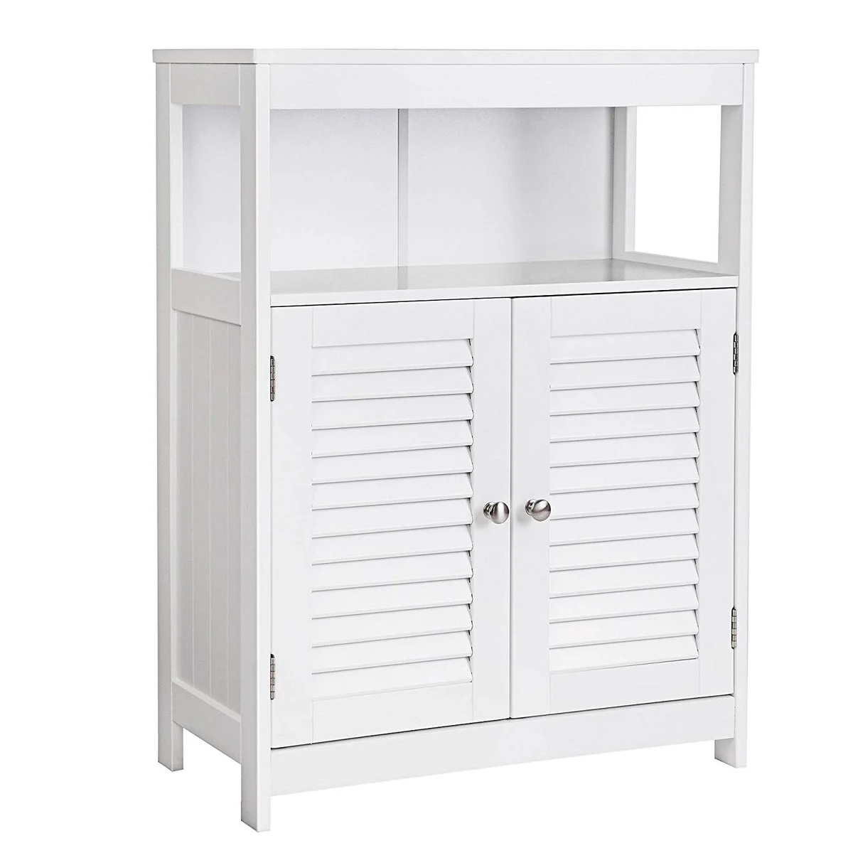 Benzara Wooden Bathroom Closet with 1 Open Shelf and 2 Door Cabinet, White