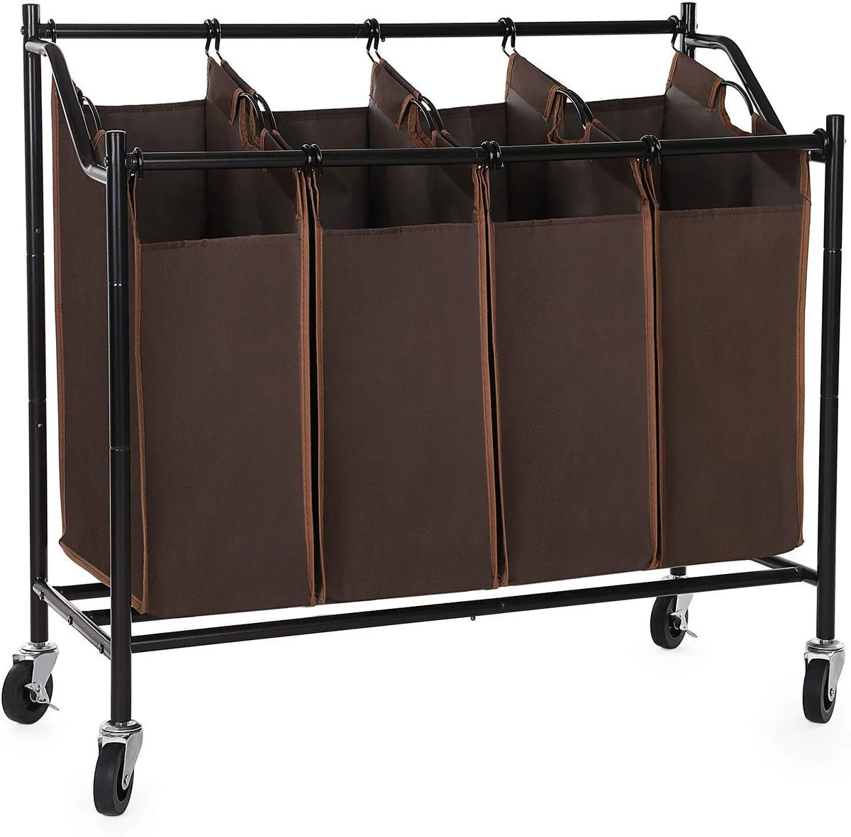 Benzara 4 Bag Metal Frame Laundry Storage Cart with Casters, Brown