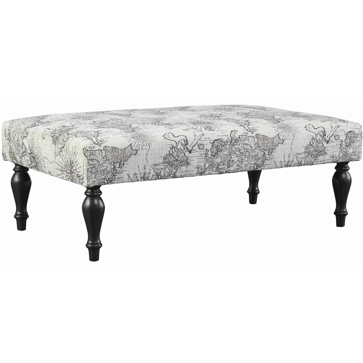 Benzara Wooden Polyester Upholstered Oversize Ottoman with Nail head Trim, Dark Gray