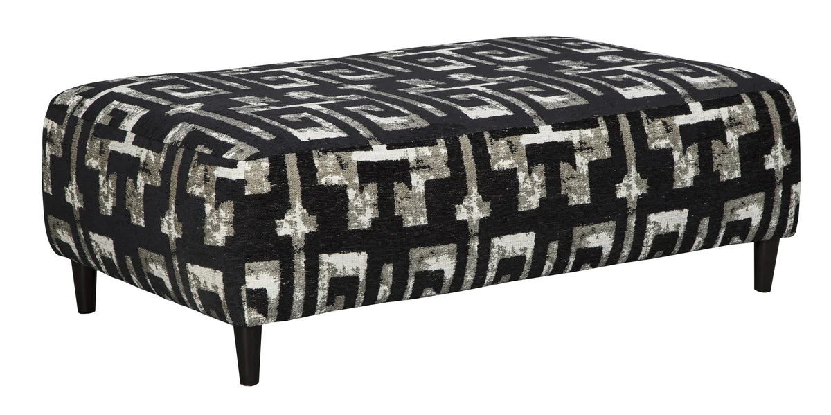 Benzara Oversized Ottoman with Faux Wooden Tapered Legs and Fret Pattern, Black