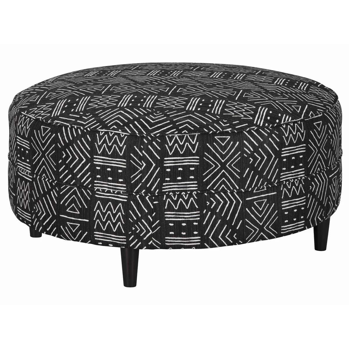 Benzara Tribal Pattern Oversized Ottoman with Faux Wood Finish Tapered Legs, Black