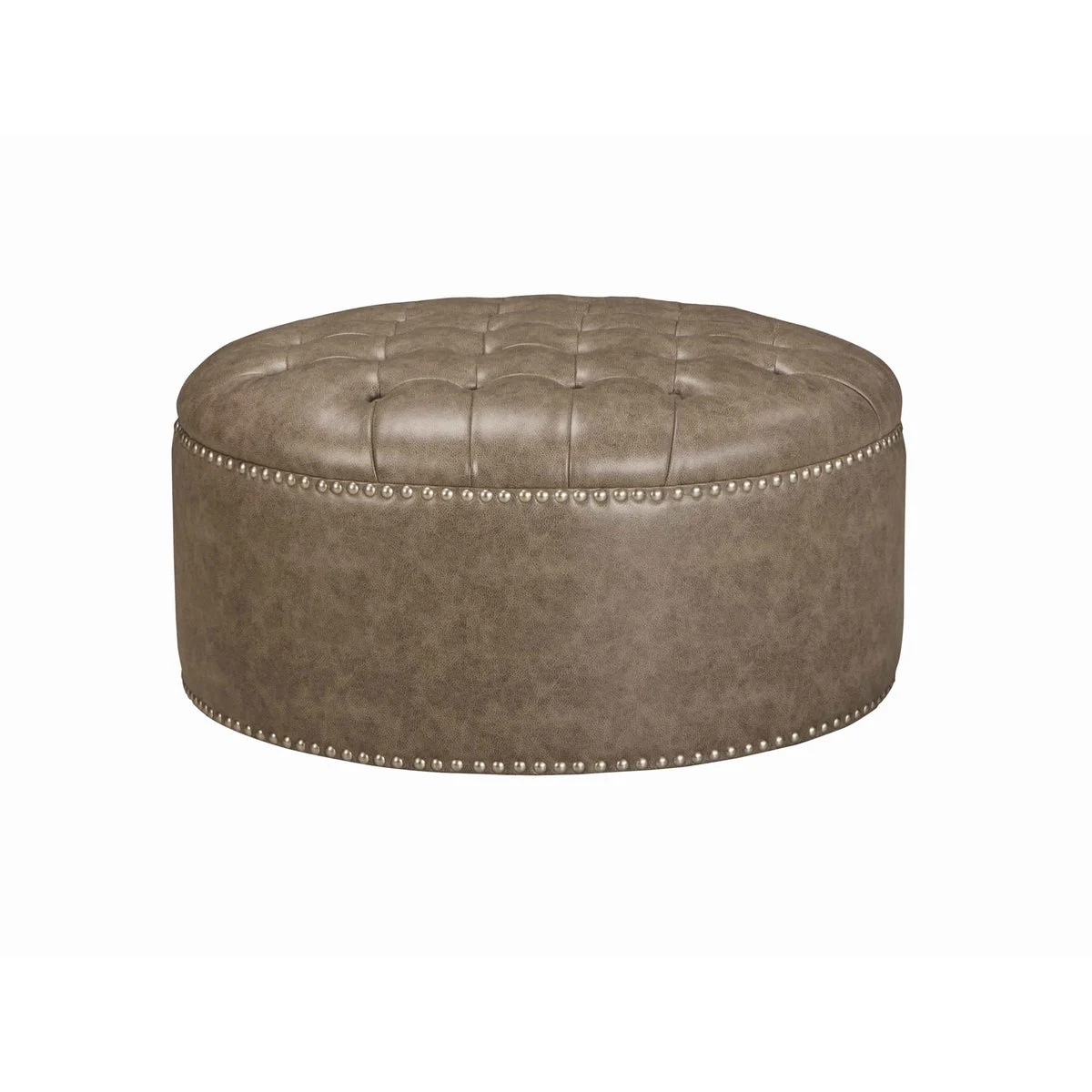 Benzara Round Shaped Oversized Ottoman with Button Tufted Cushioned Top, Brown