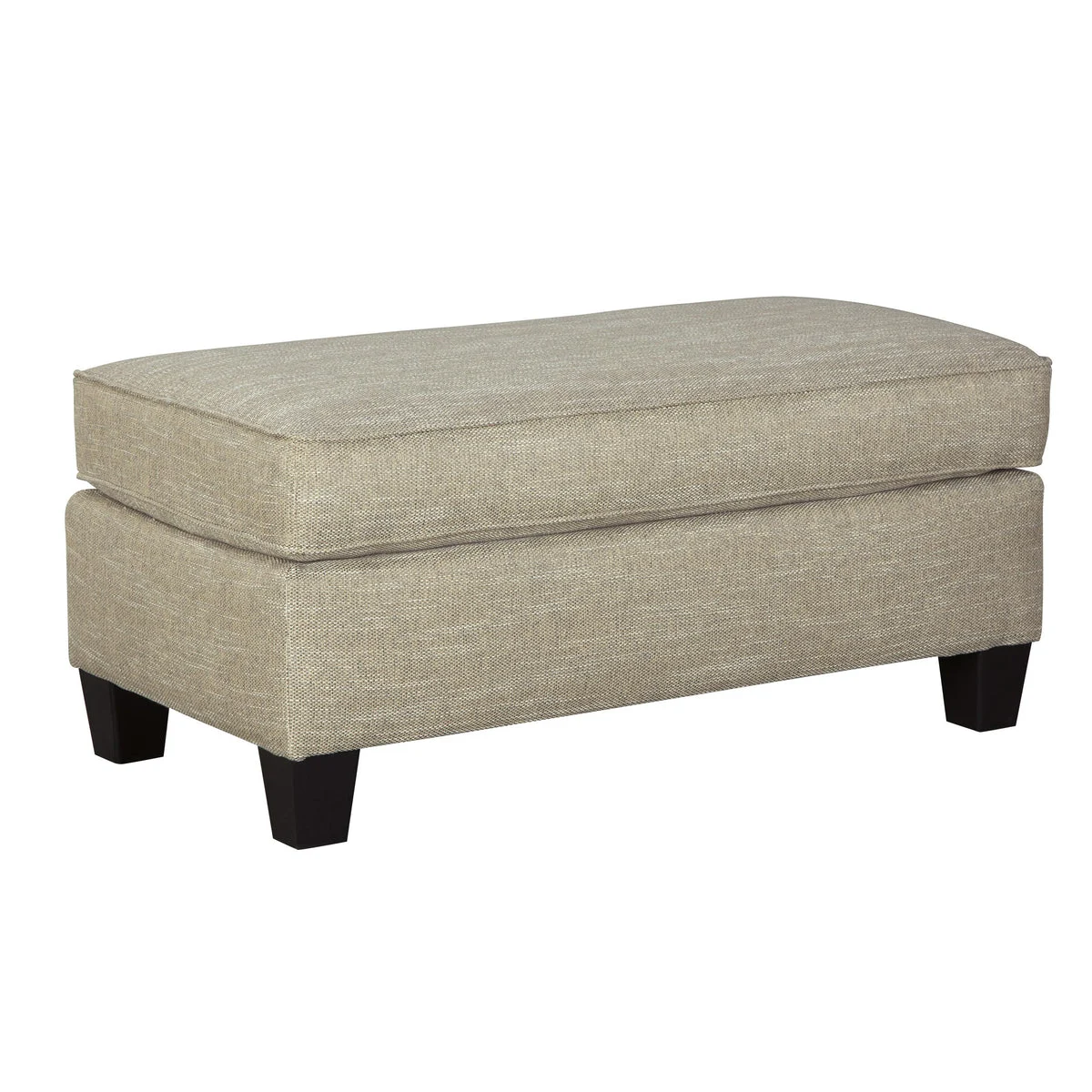 Benzara Transitional Wooden Ottoman with Piped Stitching and Tapered Legs, Beige