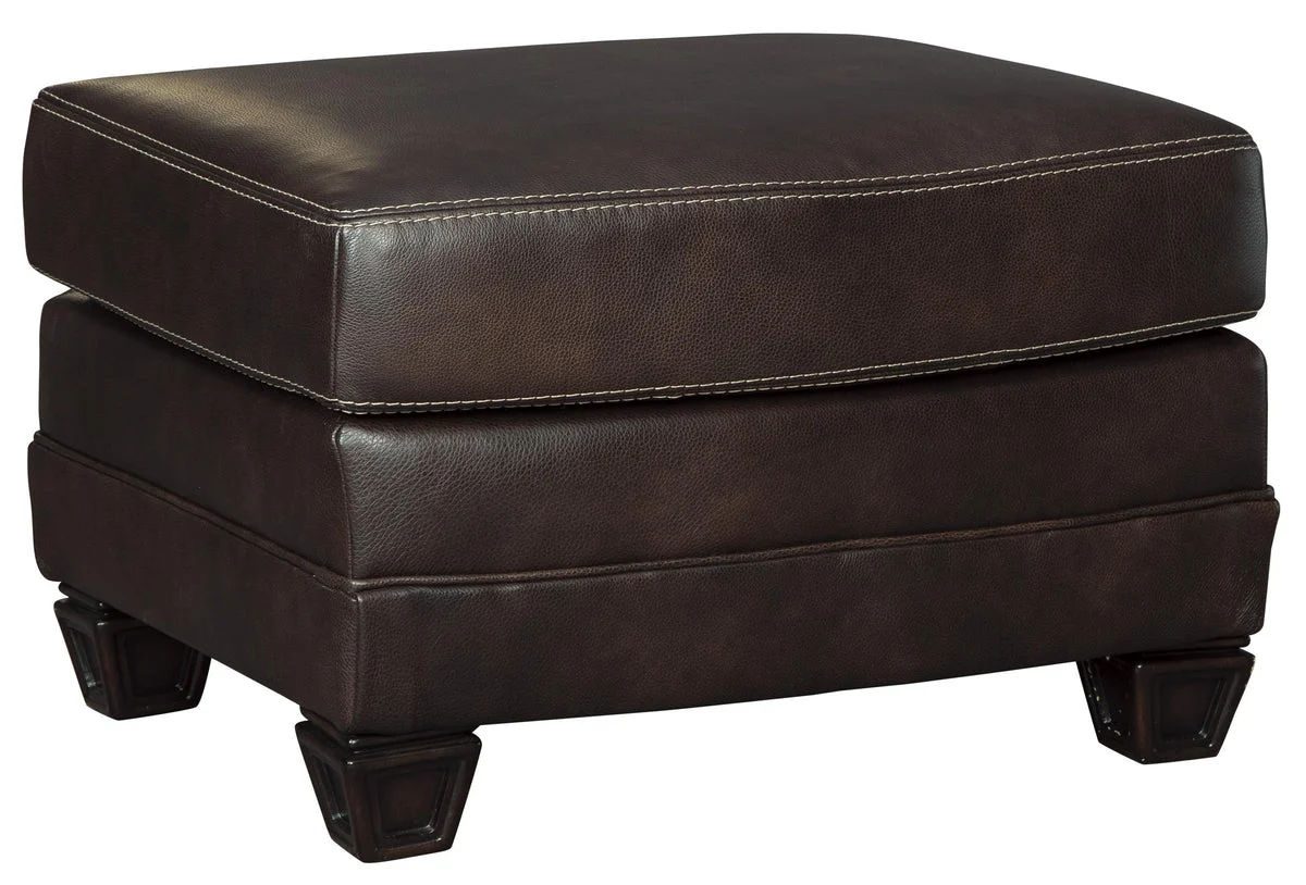 Benzara Transitional Style Leather Upholstered Ottoman with Wooden Tapered Legs, Brown