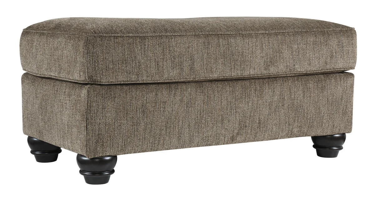 Benzara Contemporary Polyester Upholstered Wooden Ottoman with Turned Legs, Brown