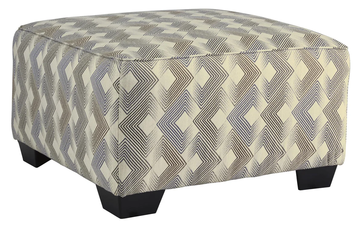 Benzara Polyester Oversized Ottoman with Faded Diamond Pattern, Cream and Brown