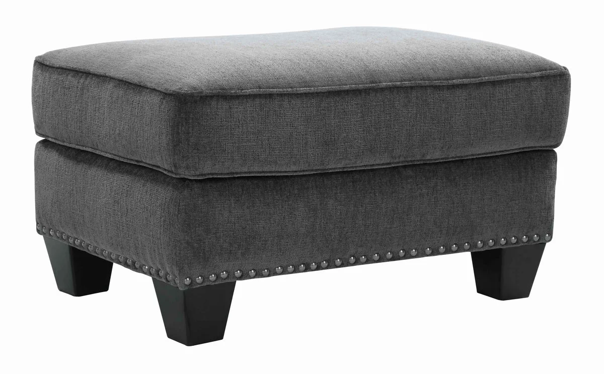 Benzara Contemporary Style Polyester Upholstered Ottoman with Nail head Trim, Gray